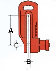 Dawson kelepçe ölçü şeması — A, B ve C boyutları